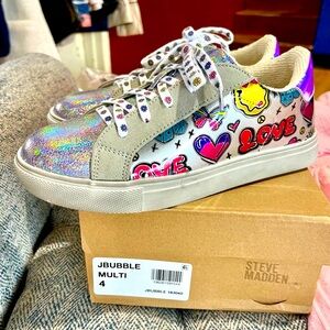 Steve Madden Kids' Silver and Gray Sneakers with Colorful Accents